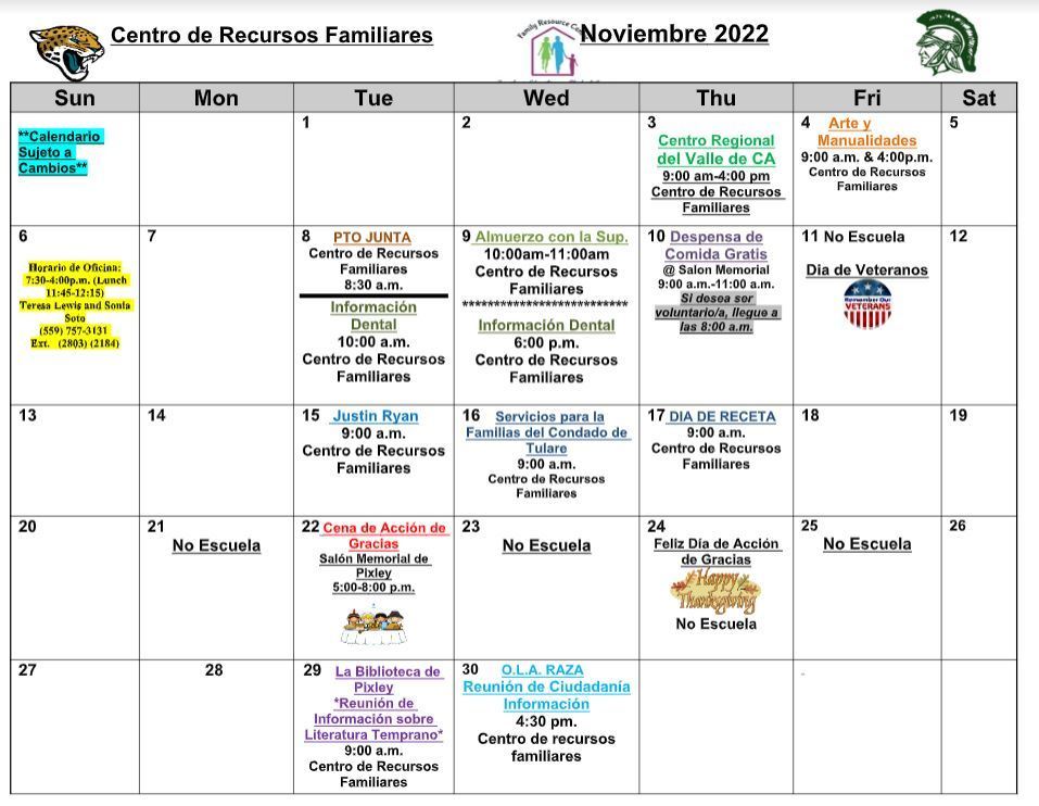 Teresa's November Calendar Spanish